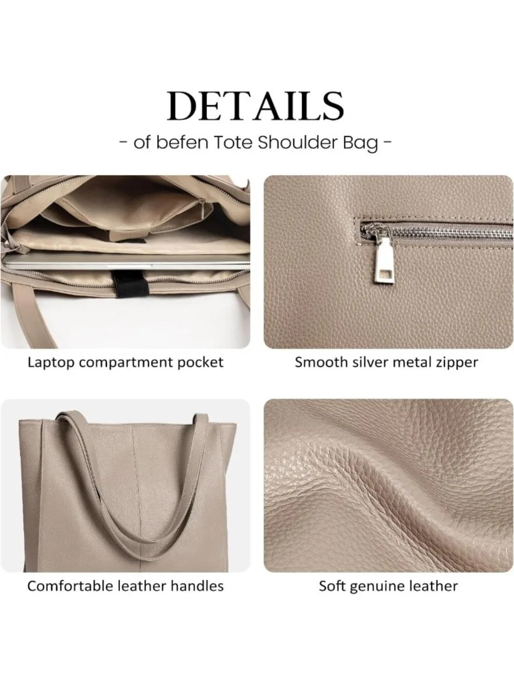 Genuine Leather Tote Bag for Women | Padded Laptop Compartment, Multi-Pockets